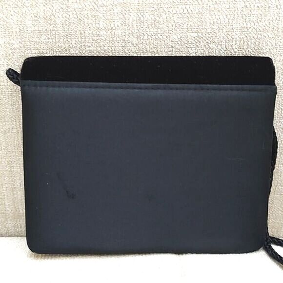 Black Velvet Square Evening Bag Oval Jeweled Magnetic Snap Closure - Picture 4 of 10